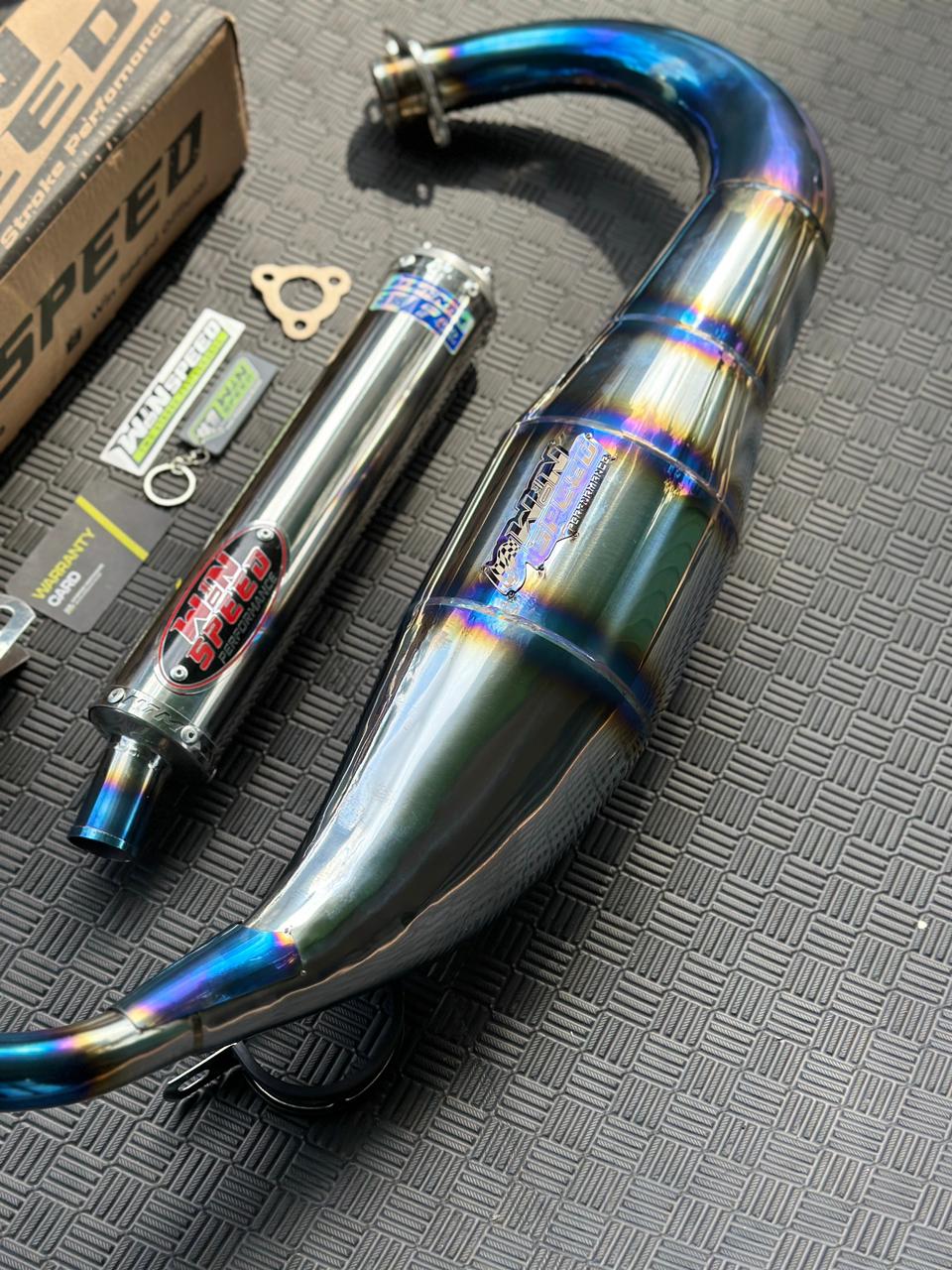 Fullsystem Silencers Stainlees Polished Logo Red Muzzle Half Blue, Exhaust Chamber Standar/Cobra/Super Cobra, Stainless Press Half Blue , KR150, KRR150, KRR150ZX, Serpico - Image 6