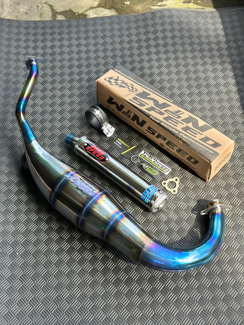 Fullsystem Silencers Stainlees Polished Logo Red Muzzle Half Blue, Exhaust Chamber Standar/Cobra/Super Cobra, Stainless Press Half Blue , KR150, KRR150, KRR150ZX, Serpico - Image 5