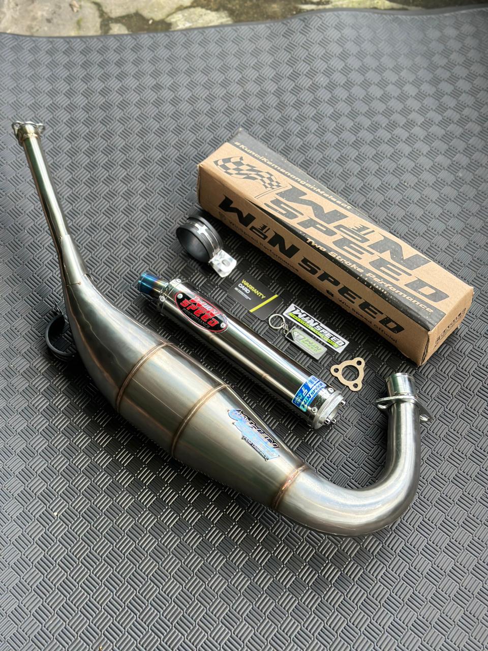 Fullsystem Silencers Stainlees Logo Red Muzzle Half Blue , Exhaust Chamber Step Standar, Stainless Press , KR150, KRR150, KRR150ZX, Serpico - Image 3