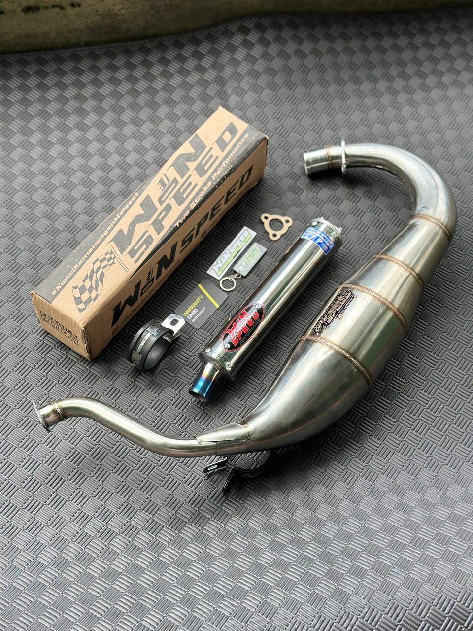 Fullsystem Silencers Polished Stainlees Logo Red , Exhaust Chamber Super Cobra, Stainless Press , KR150, KRR150, KRR150ZX, Serpico
