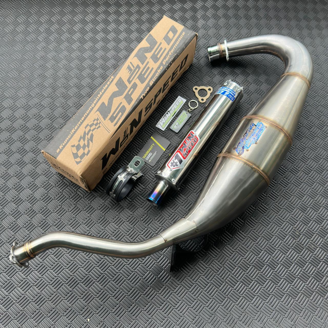 Fullsystem Silencers Stainless Emblem Red Muzzle Straight Half Blue , Exhaust Chamber Cobra Medium, Stainless Press , KR150, KRR150, KRR150ZX, Serpico - Image 2