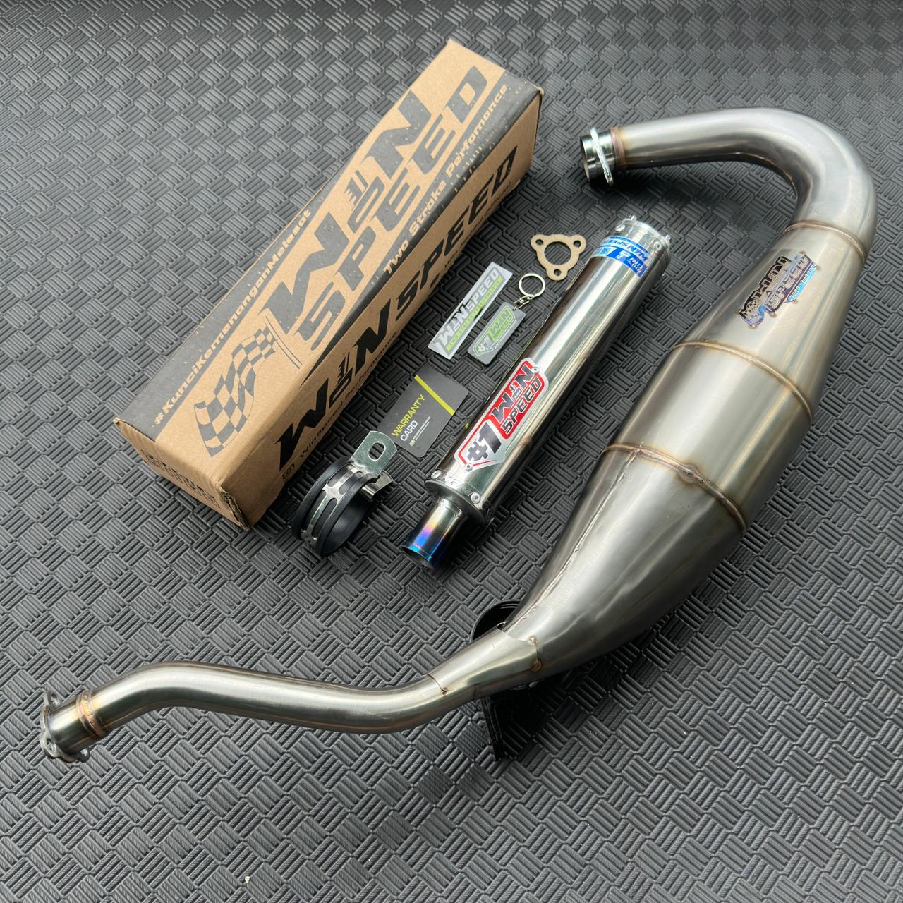 Fullsystem Silencers Stainless Emblem Red Muzzle Straight Half Blue , Exhaust Chamber Cobra Medium, Stainless Press , KR150, KRR150, KRR150ZX, Serpico - Image 3