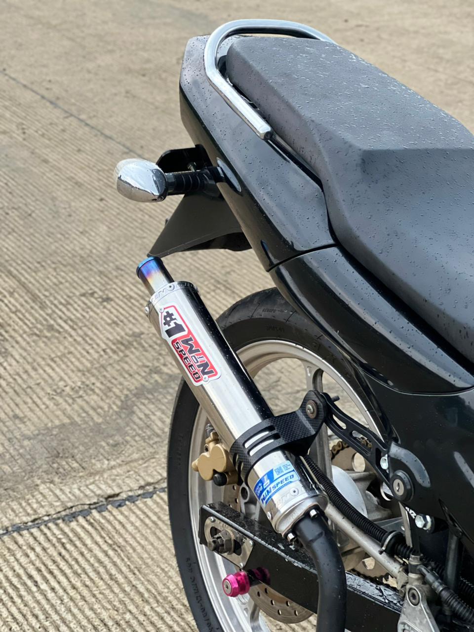 Fullsystem Silencers Stainless Polished Emblem Red Muzzle Straight , Exhaust Chamber Super Cobra, Clearcoated Mild Steel Black Coating, KR150, KRR150, KRR150ZX, Serpico - Image 4
