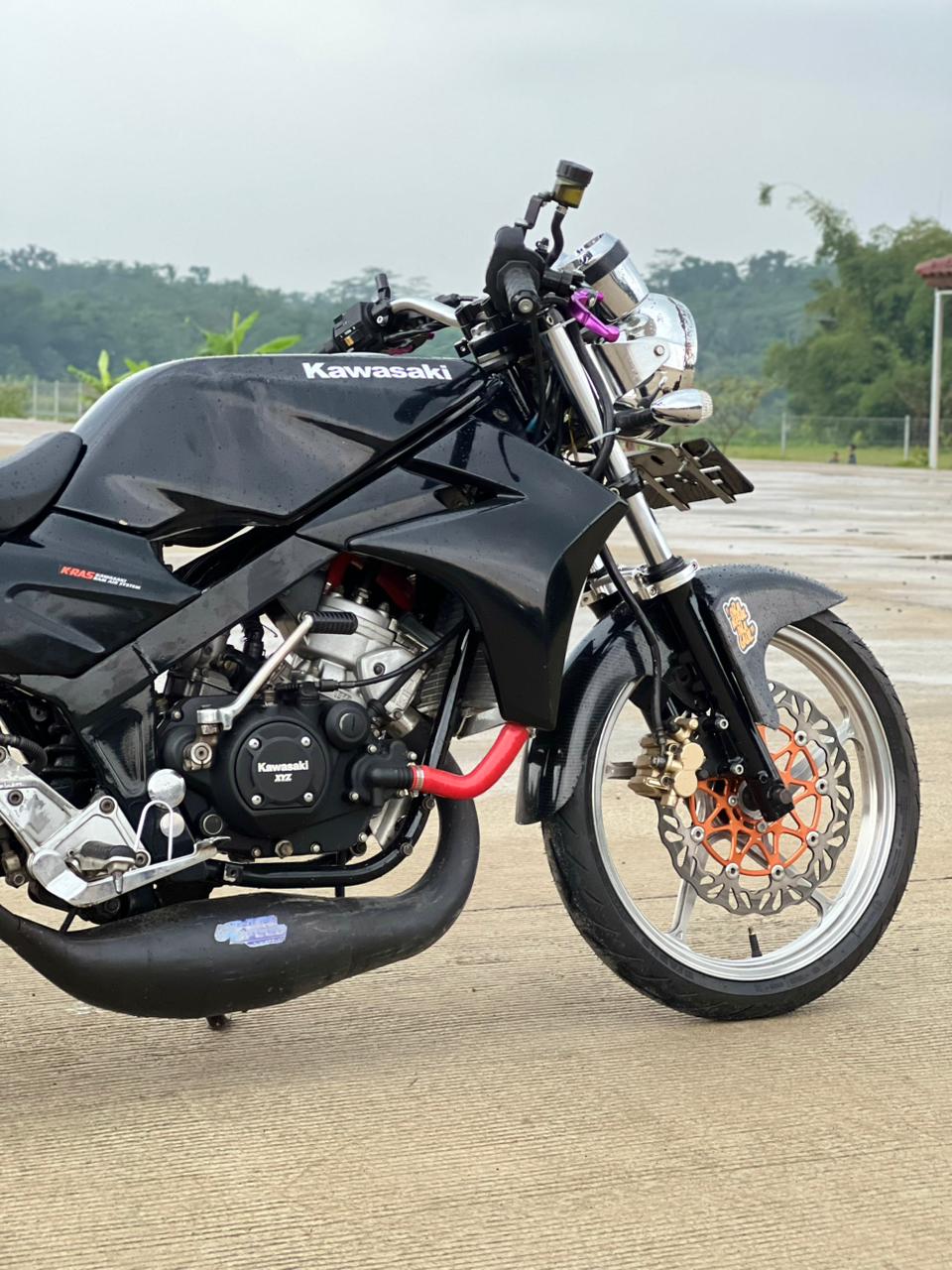 Fullsystem Silencers Stainless Polished Emblem Red Muzzle Straight , Exhaust Chamber Super Cobra, Clearcoated Mild Steel Black Coating, KR150, KRR150, KRR150ZX, Serpico - Image 5