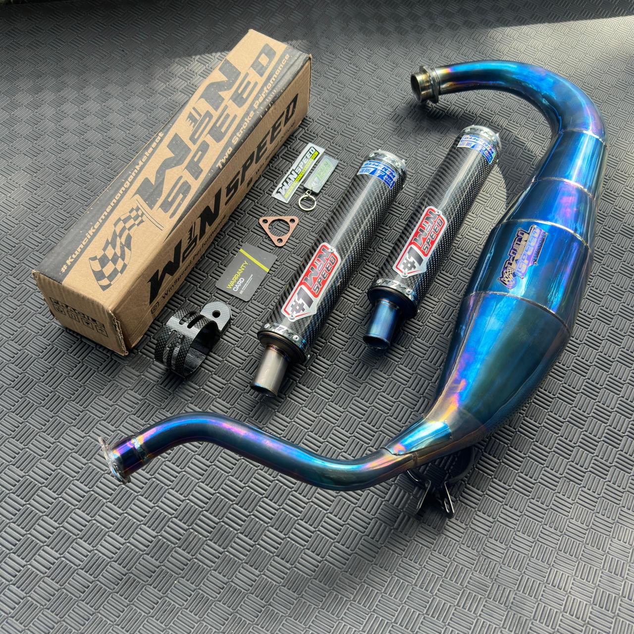 Fullsystem Silencers Carbon Twill Muzzle Titanium, Exhaust Chamber Standar/Cobra/Super Cobra, Stainless Press Full Blue , KR150, KRR150, KRR150ZX, Serpico - Image 5