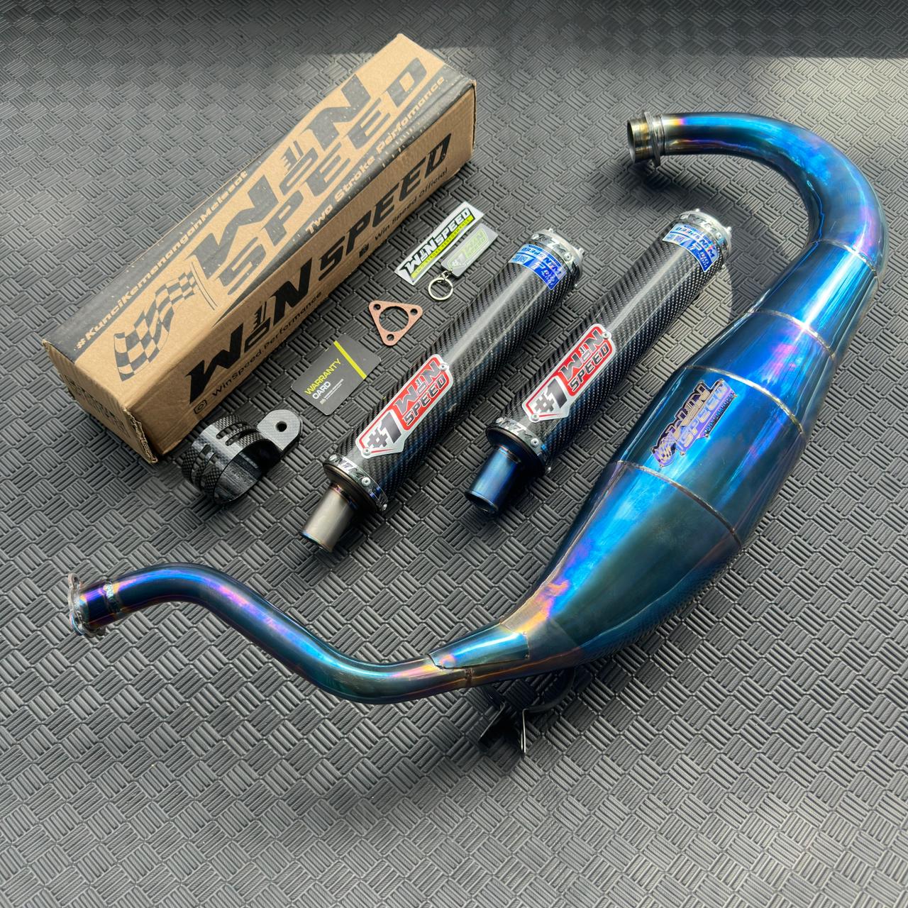 Fullsystem Silencers Carbon Twill Muzzle Titanium, Exhaust Chamber Standar/Cobra/Super Cobra, Stainless Press Full Blue , KR150, KRR150, KRR150ZX, Serpico - Image 6