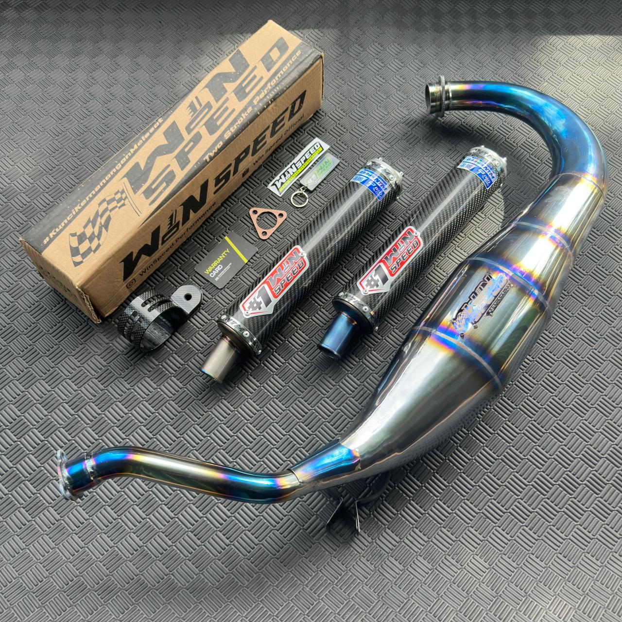 Fullsystem Silencers Carbon Twill Muzzle Titanium, Exhaust Chamber Standar/Cobra/Super Cobra, Stainless Press Half Blue , KR150, KRR150, KRR150ZX, Serpico - Image 6