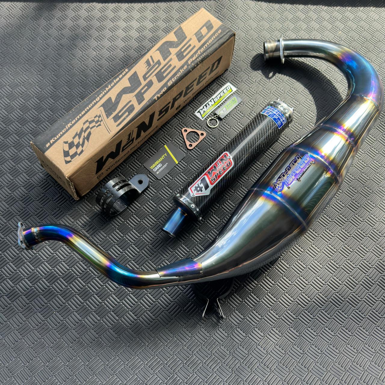 Fullsystem Silencers Carbon Twill Muzzle Titanium, Exhaust Chamber Standar/Cobra/Super Cobra, Stainless Press Half Blue , KR150, KRR150, KRR150ZX, Serpico - Image 2