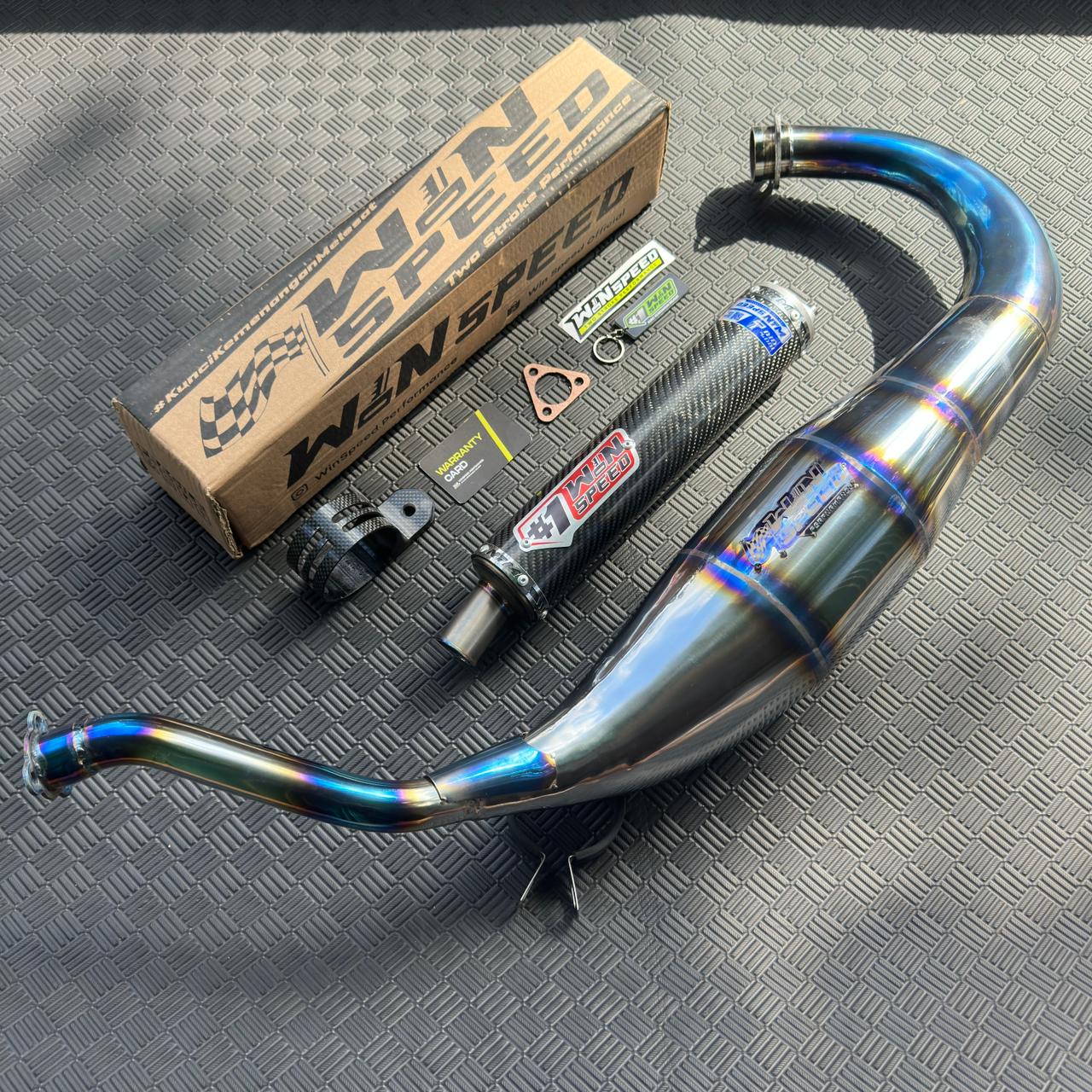 Fullsystem Silencers Carbon Twill Muzzle Titanium, Exhaust Chamber Standar/Cobra/Super Cobra, Stainless Press Half Blue , KR150, KRR150, KRR150ZX, Serpico - Image 4