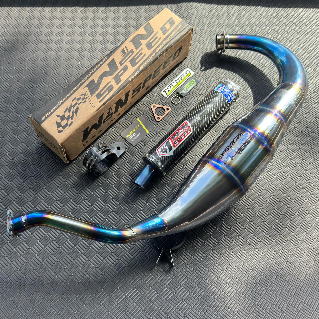 Fullsystem Silencers Carbon Twill Muzzle Titanium, Exhaust Chamber Standar/Cobra/Super Cobra, Stainless Press Half Blue , KR150, KRR150, KRR150ZX, Serpico - Image 5