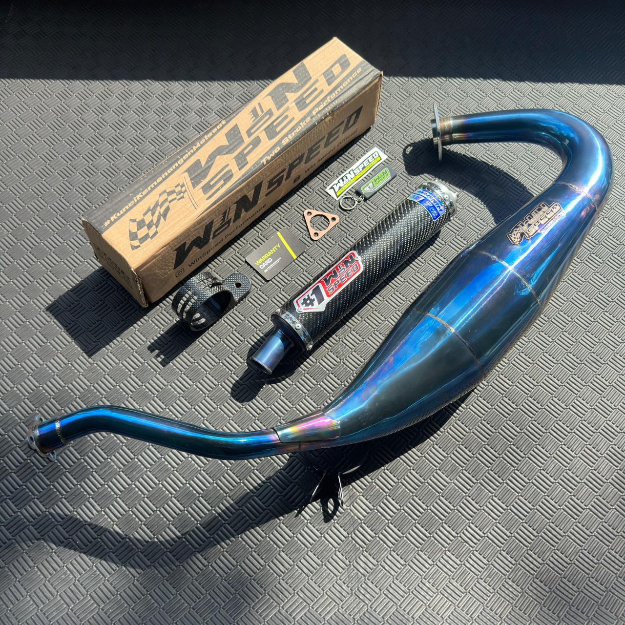 Fullsystem Silencers Carbon Twill Muzzle Titanium, Exhaust Chamber Standar/Cobra/Super Cobra, Stainless Press Full Blue , KR150, KRR150, KRR150ZX, Serpico - Image 4