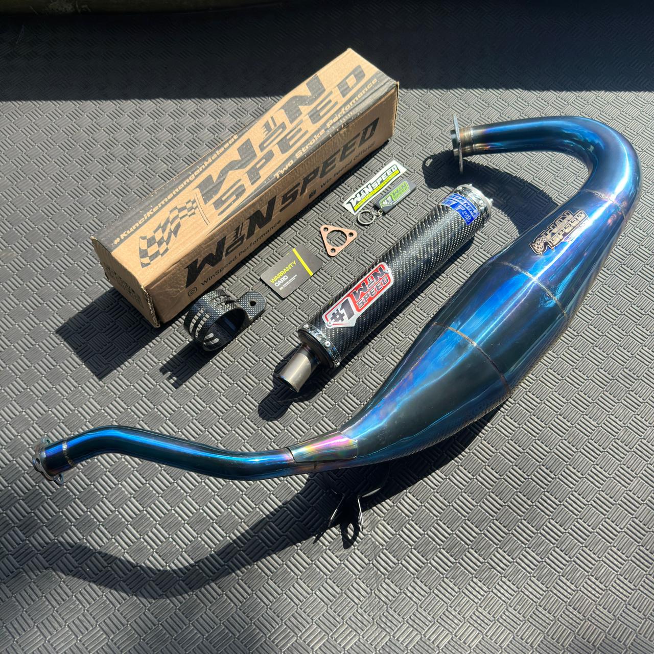 Fullsystem Silencers Carbon Twill Muzzle Titanium, Exhaust Chamber Standar/Cobra/Super Cobra, Stainless Press Full Blue , KR150, KRR150, KRR150ZX, Serpico - Image 2
