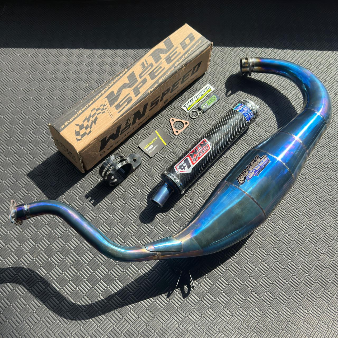 Fullsystem Silencers Carbon Twill Muzzle Titanium, Exhaust Chamber Standar/Cobra/Super Cobra, Stainless Press Full Blue , KR150, KRR150, KRR150ZX, Serpico - Image 3
