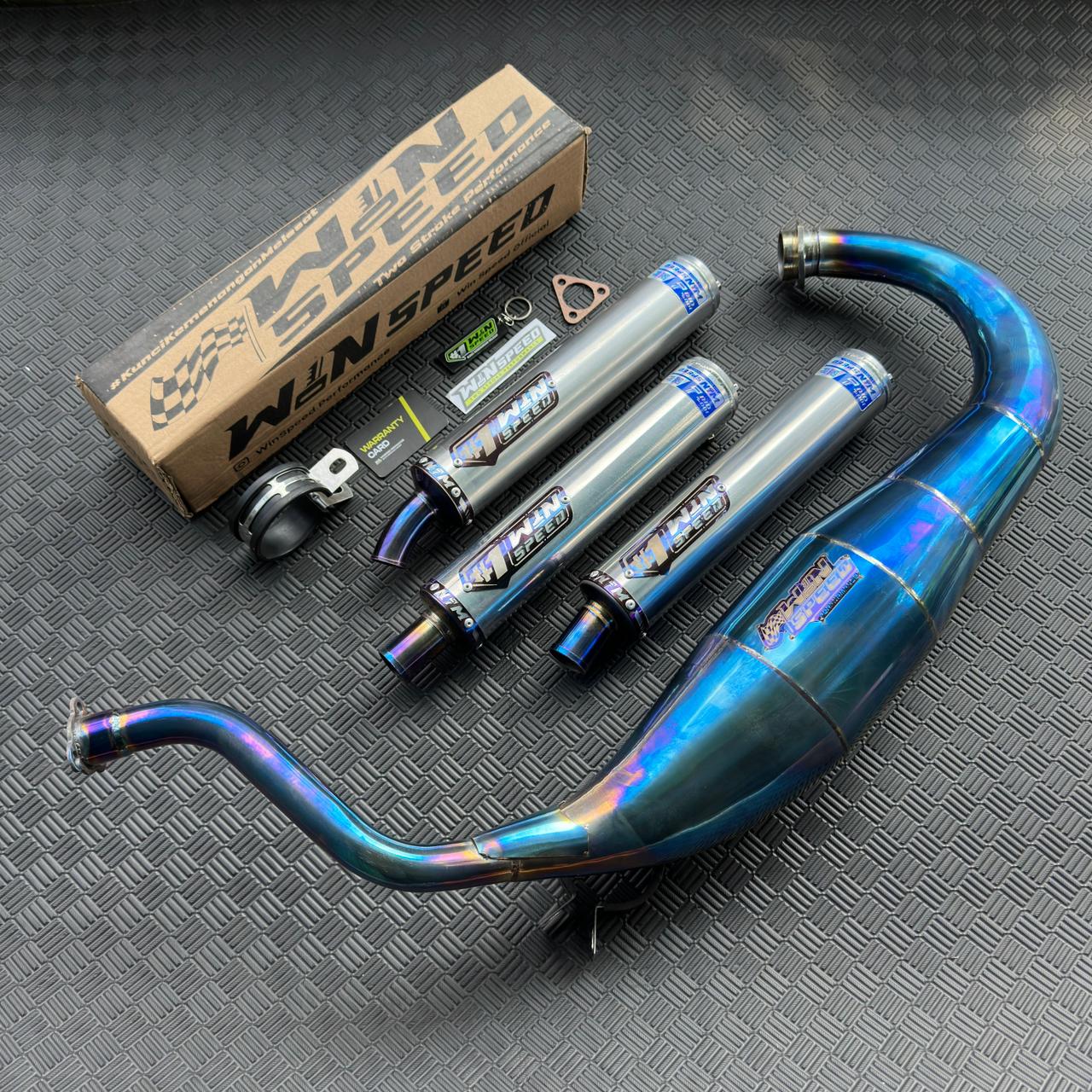 Fullsystem Silencers Almu Logo List Purple , Exhaust Chamber Standar/Cobra/Super Cobra, Stainless Press Full Blue , KR150, KRR150, KRR150ZX, Serpico - Image 2