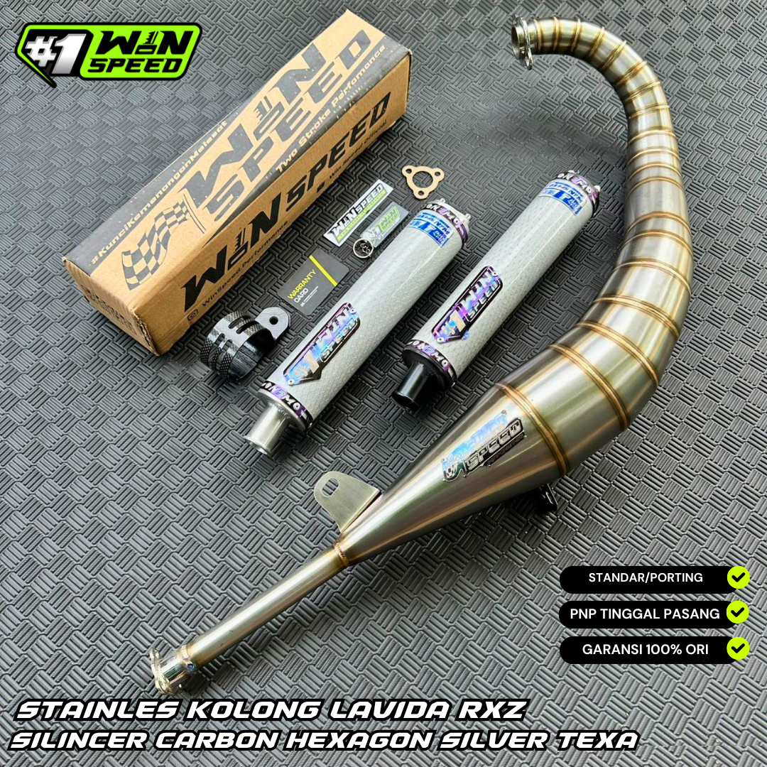 Fullsystem Silencer Carbon Hexagon Silver Texalium , Exhaust Chamber Stainless Model Lavida, YAMAHA RXZ | RZR