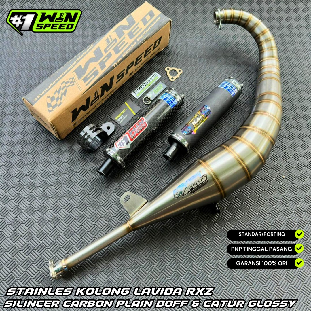 Fullsystem Silencer Carbon Plain Doff & Catur Glossy , Exhaust Chamber Stainless Model Lavida, YAMAHA RXZ | RZR