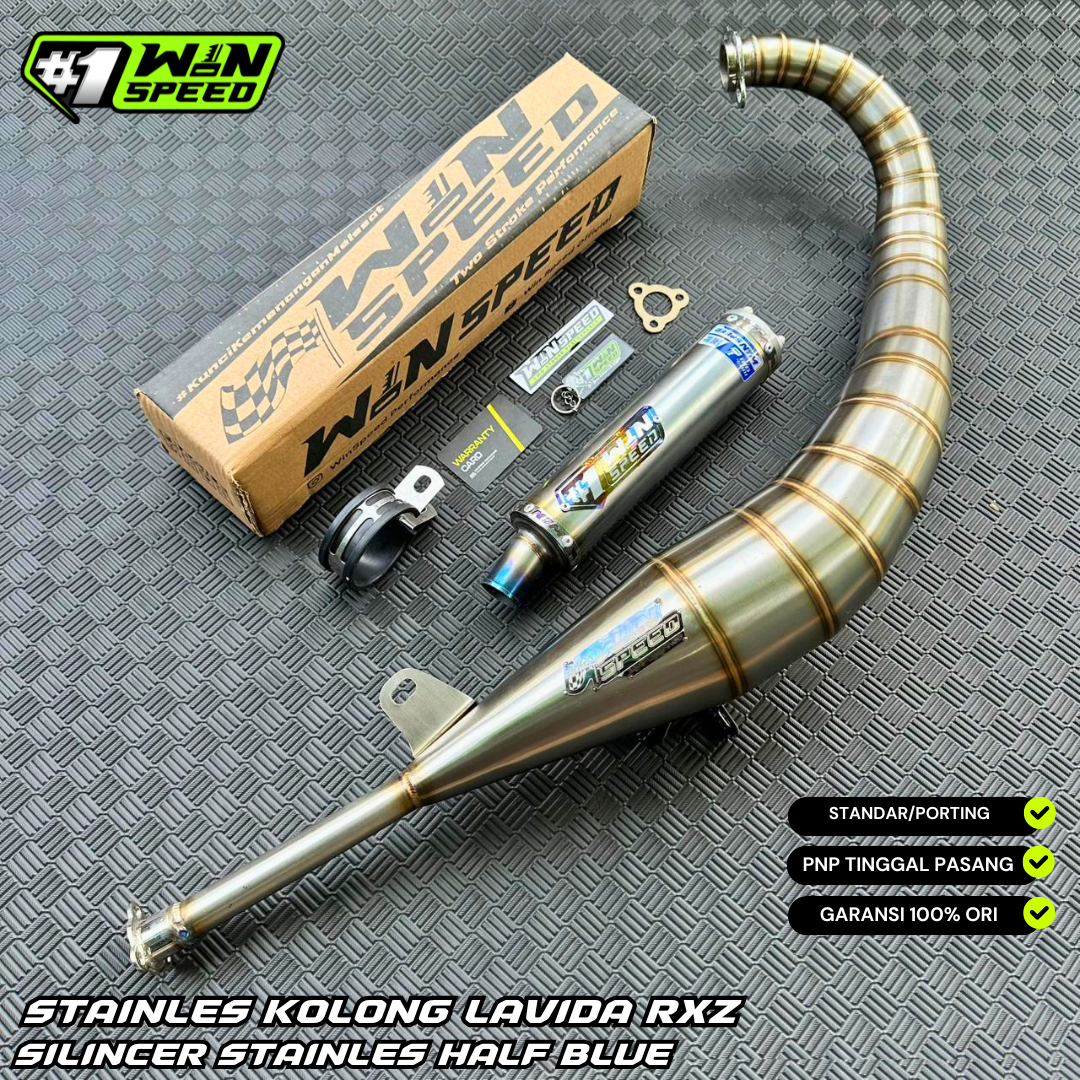 Fullsystem Silencer Stainless Half Blue , Exhaust Chamber Stainless Model Lavida , YAMAHA RXZ | RZR