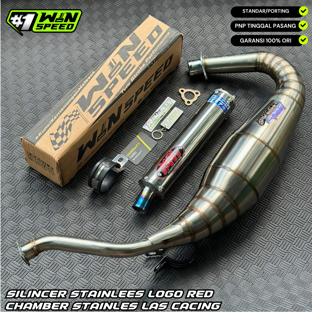 Fullsystem Silencers Stainlees Logo Red Muzzle Half Blue, Exhaust Chamber Semi Cobra, stainless steel worm welding , KR150, KRR150, KRR150ZX, Serpico