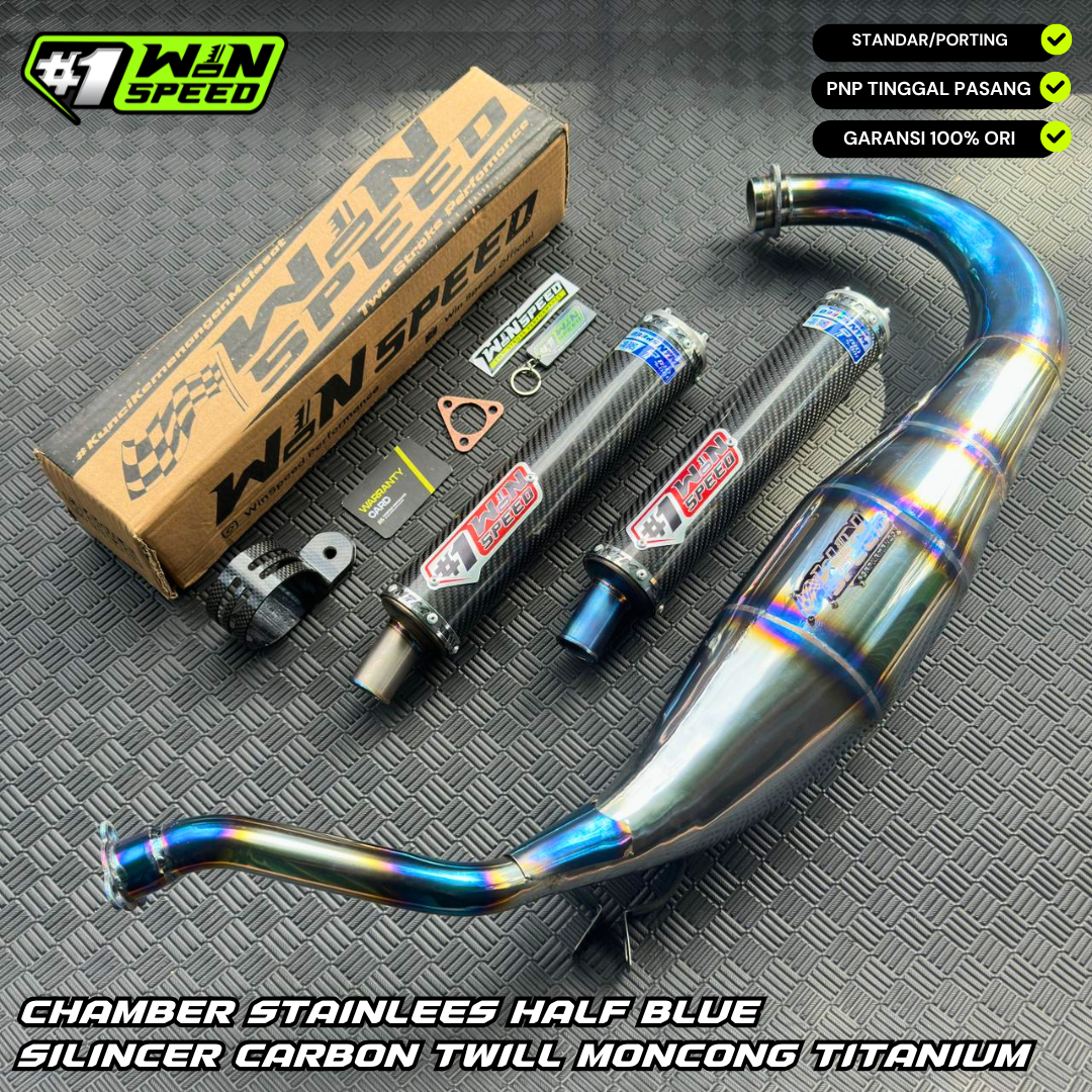 Fullsystem Silencers Carbon Twill Muzzle Titanium, Exhaust Chamber Standar/Cobra/Super Cobra, Stainless Press Half Blue , KR150, KRR150, KRR150ZX, Serpico