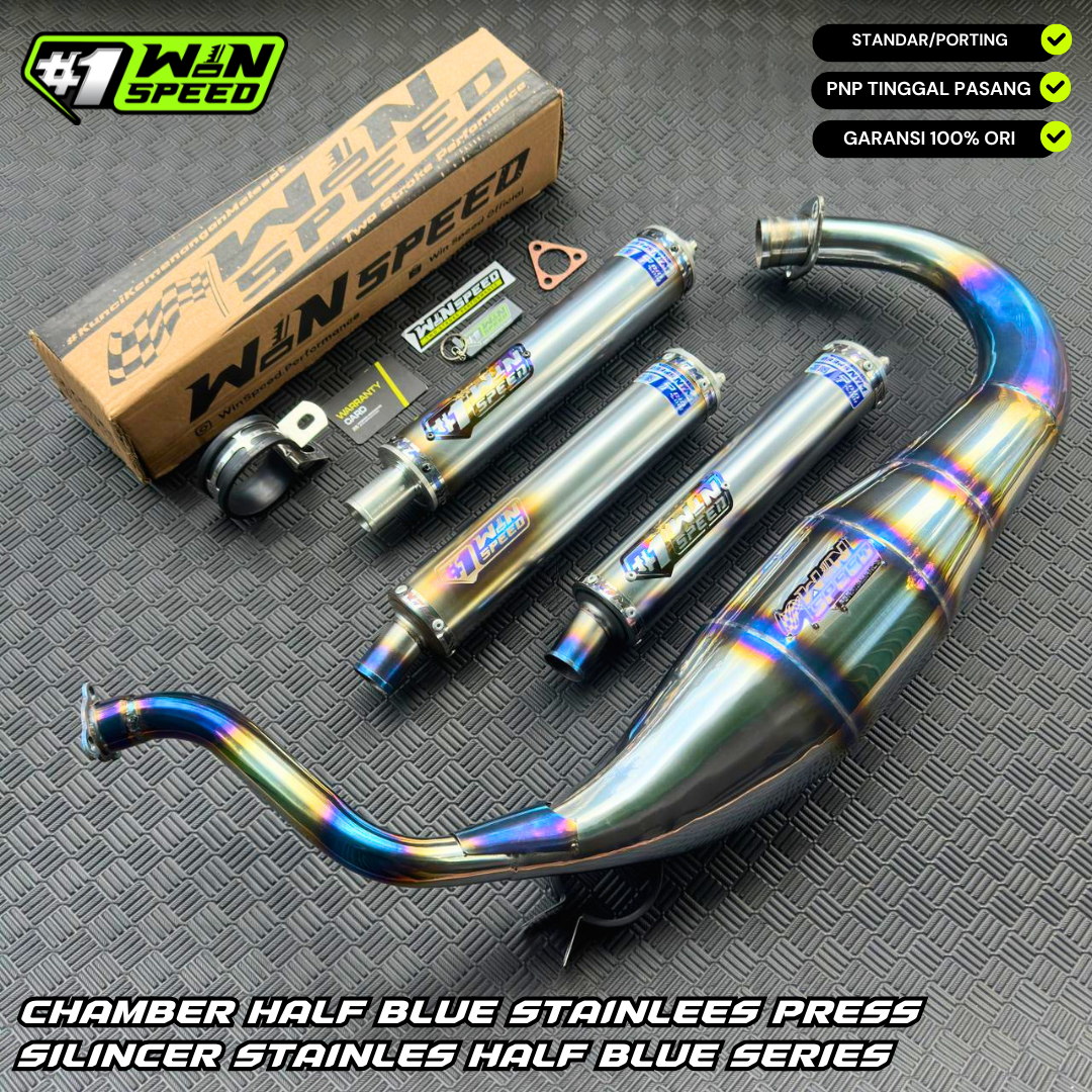 Fullsystem Silencers Stainlees Vapor Burn Half Blue, Exhaust Chamber Standar/Cobra/Super Cobra, Stainless Press Half Blue , KR150, KRR150, KRR150ZX, Serpico