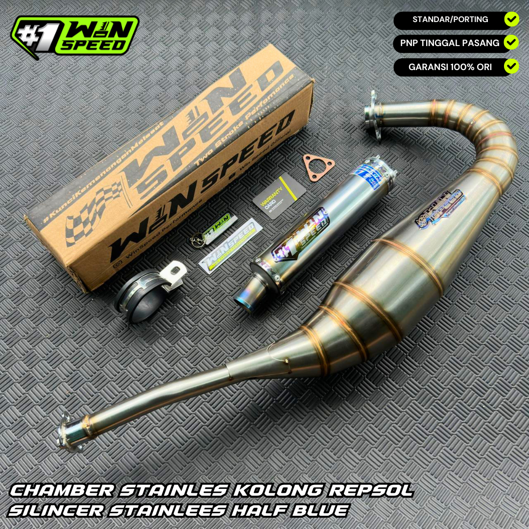 Fullsystem Silencer Stainlees Half Blue, Exhaust Chamber Stainless Repsol undercarriage model , YAMAHA RXZ | RZR