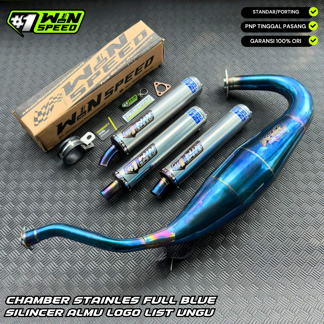Fullsystem Silencers Almu Logo List Purple , Exhaust Chamber Standar/Cobra/Super Cobra, Stainless Press Full Blue , KR150, KRR150, KRR150ZX, Serpico