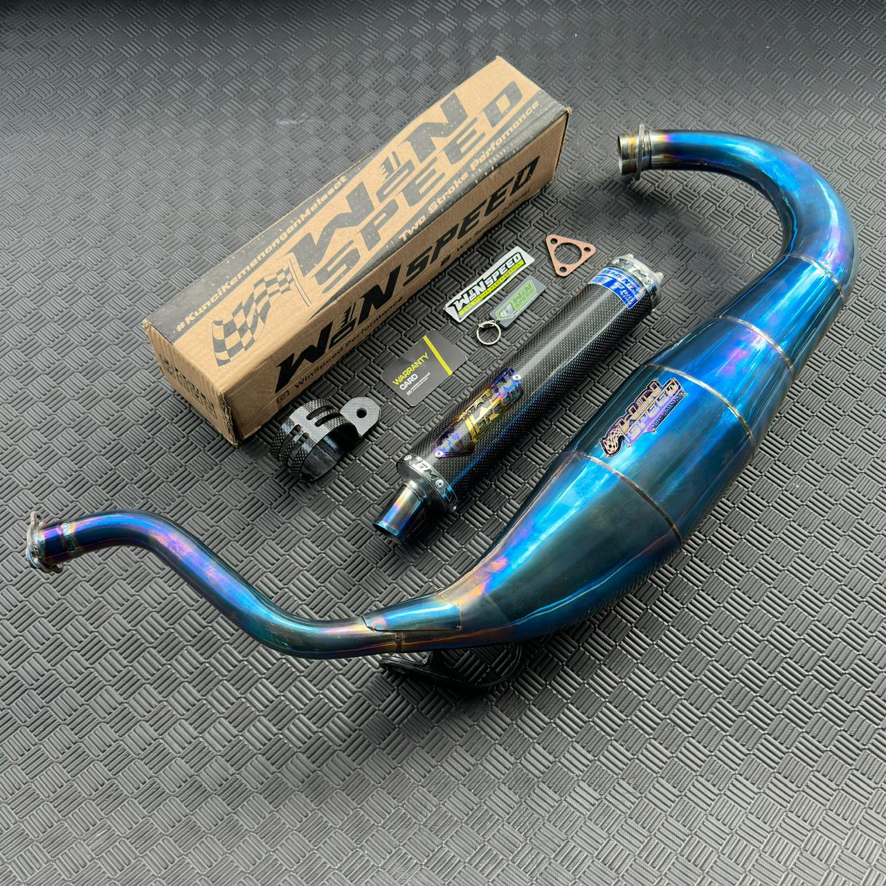 Fullsystem Silencers Carbon Plain Doff & Glossy, Exhaust Chamber Standar/Cobra/Super Cobra, Stainless Press Full Blue , KR150, KRR150, KRR150ZX, Serpico - Image 2