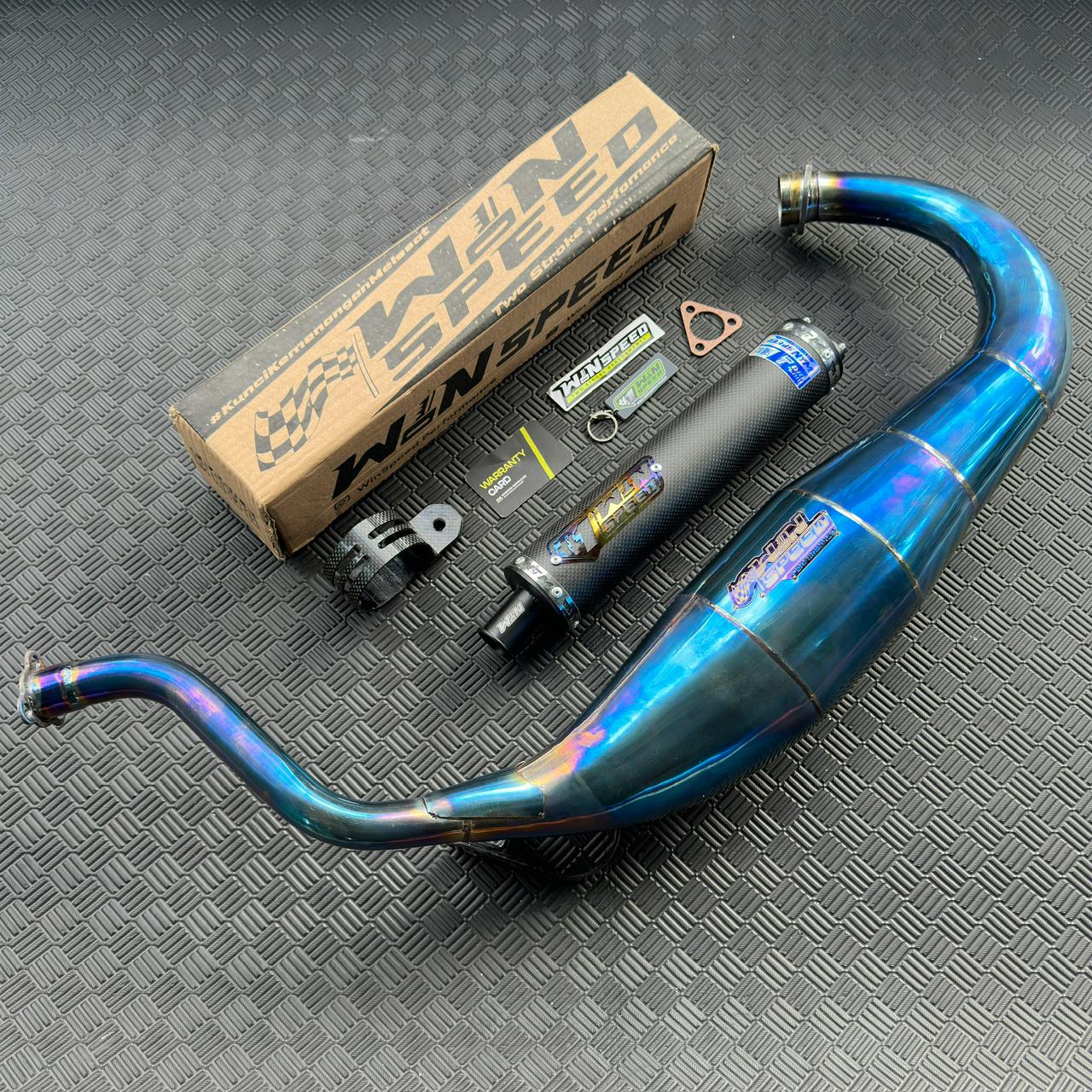 Fullsystem Silencers Carbon Plain Doff & Glossy, Exhaust Chamber Standar/Cobra/Super Cobra, Stainless Press Full Blue , KR150, KRR150, KRR150ZX, Serpico - Image 3
