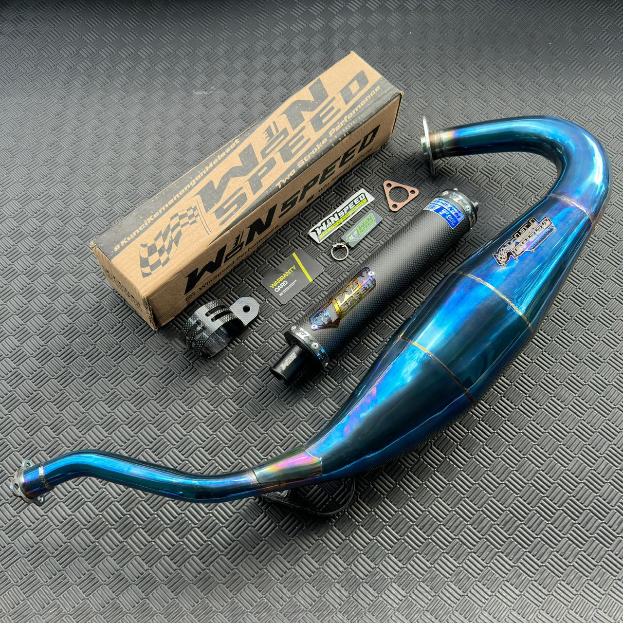 Fullsystem Silencers Carbon Plain Doff & Glossy, Exhaust Chamber Standar/Cobra/Super Cobra, Stainless Press Full Blue , KR150, KRR150, KRR150ZX, Serpico - Image 4