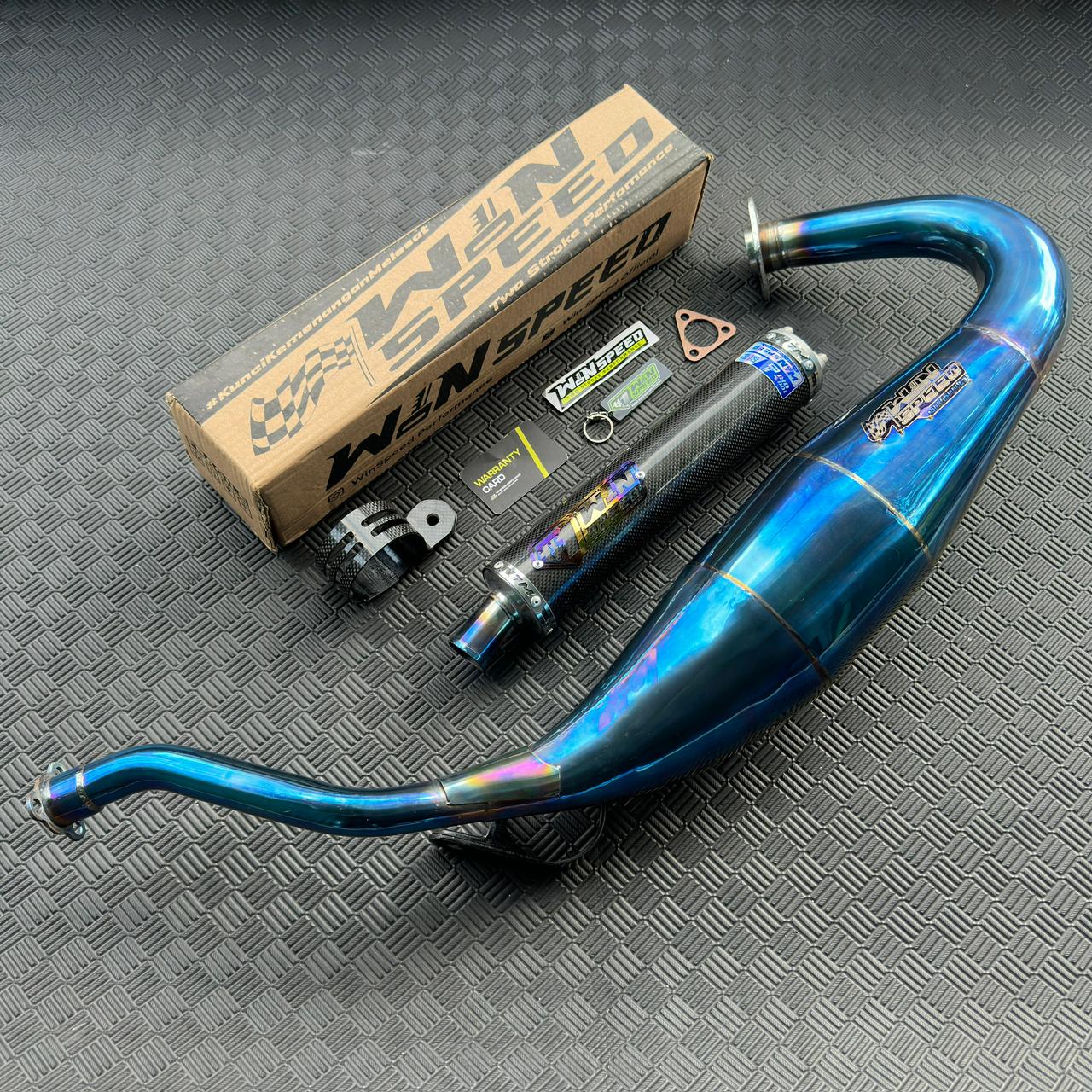 Fullsystem Silencers Carbon Plain Doff & Glossy, Exhaust Chamber Standar/Cobra/Super Cobra, Stainless Press Full Blue , KR150, KRR150, KRR150ZX, Serpico - Image 5
