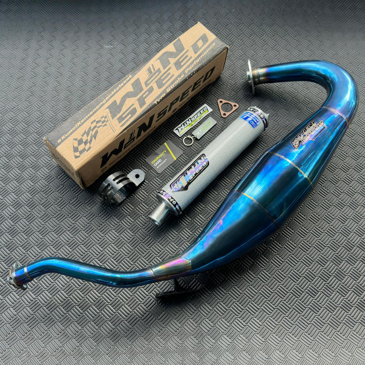 Fullsystem Silencers Carbon Hexagon Texalium Silver, Exhaust Chamber Standar/Cobra/Super Cobra, Stainless Press Full Blue , KR150, KRR150, KRR150ZX, Serpico - Image 3