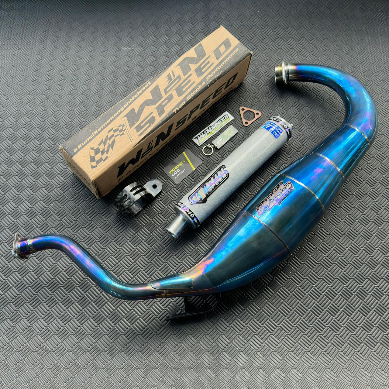 Fullsystem Silencers Carbon Hexagon Texalium Silver, Exhaust Chamber Standar/Cobra/Super Cobra, Stainless Press Full Blue , KR150, KRR150, KRR150ZX, Serpico - Image 4