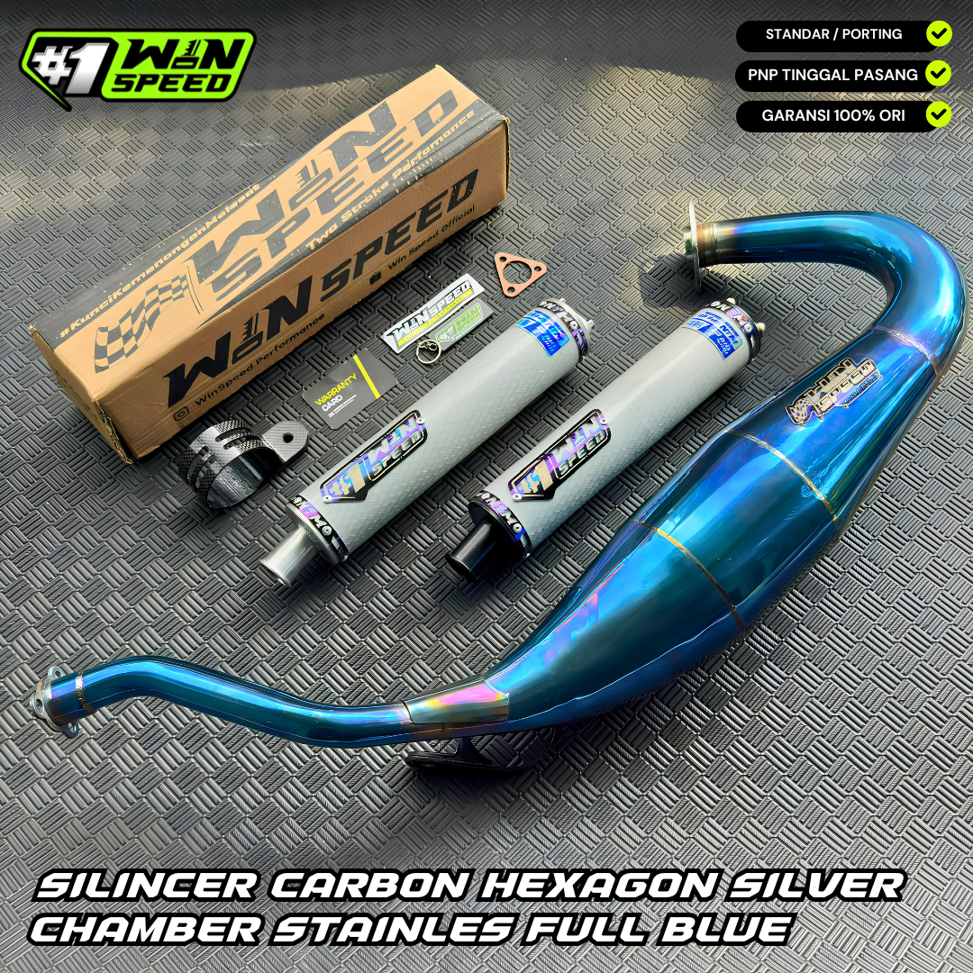 Fullsystem Silencers Carbon Hexagon Texalium Silver, Exhaust Chamber Standar/Cobra/Super Cobra, Stainless Press Full Blue , KR150, KRR150, KRR150ZX, Serpico