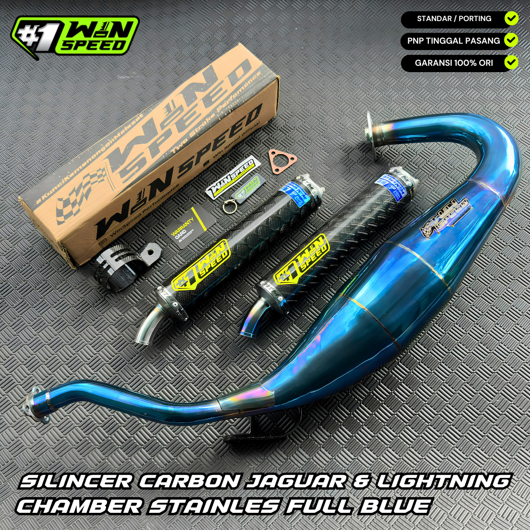 Fullsystem Silencers Carbon Jaguar & Lightning, Exhaust Chamber Standar/Cobra/Super Cobra, Stainless Press Full Blue , KR150, KRR150, KRR150ZX, Serpico