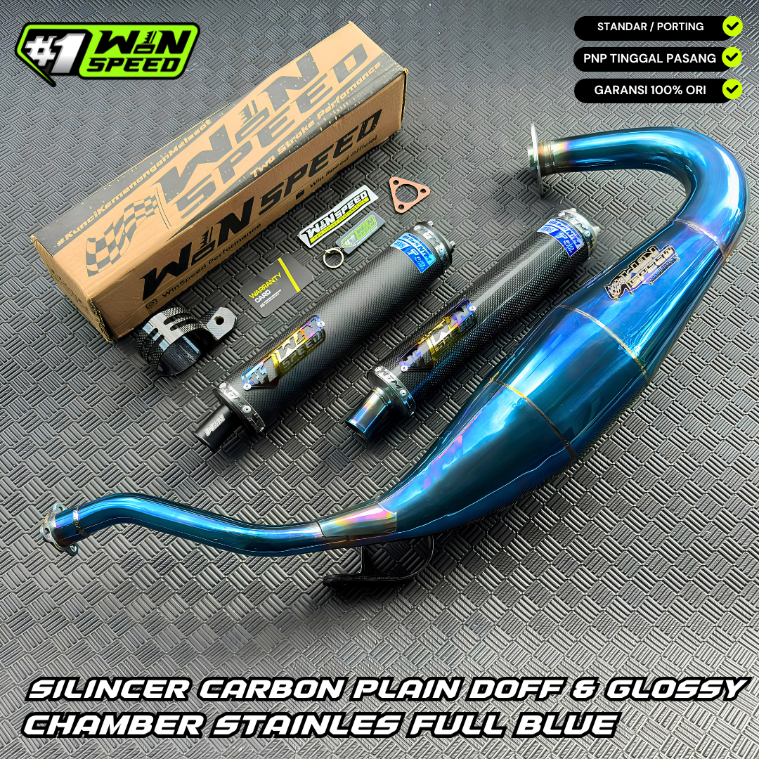 Fullsystem Silencers Carbon Plain Doff & Glossy, Exhaust Chamber Standar/Cobra/Super Cobra, Stainless Press Full Blue , KR150, KRR150, KRR150ZX, Serpico