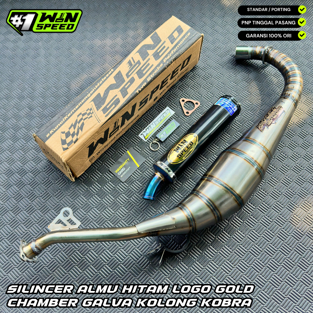Fullsystem Silencers Alumunium Black Coating Logo Gold , Exhaust Chamber Galvanized Cobra , SATRIA 2 STROKE