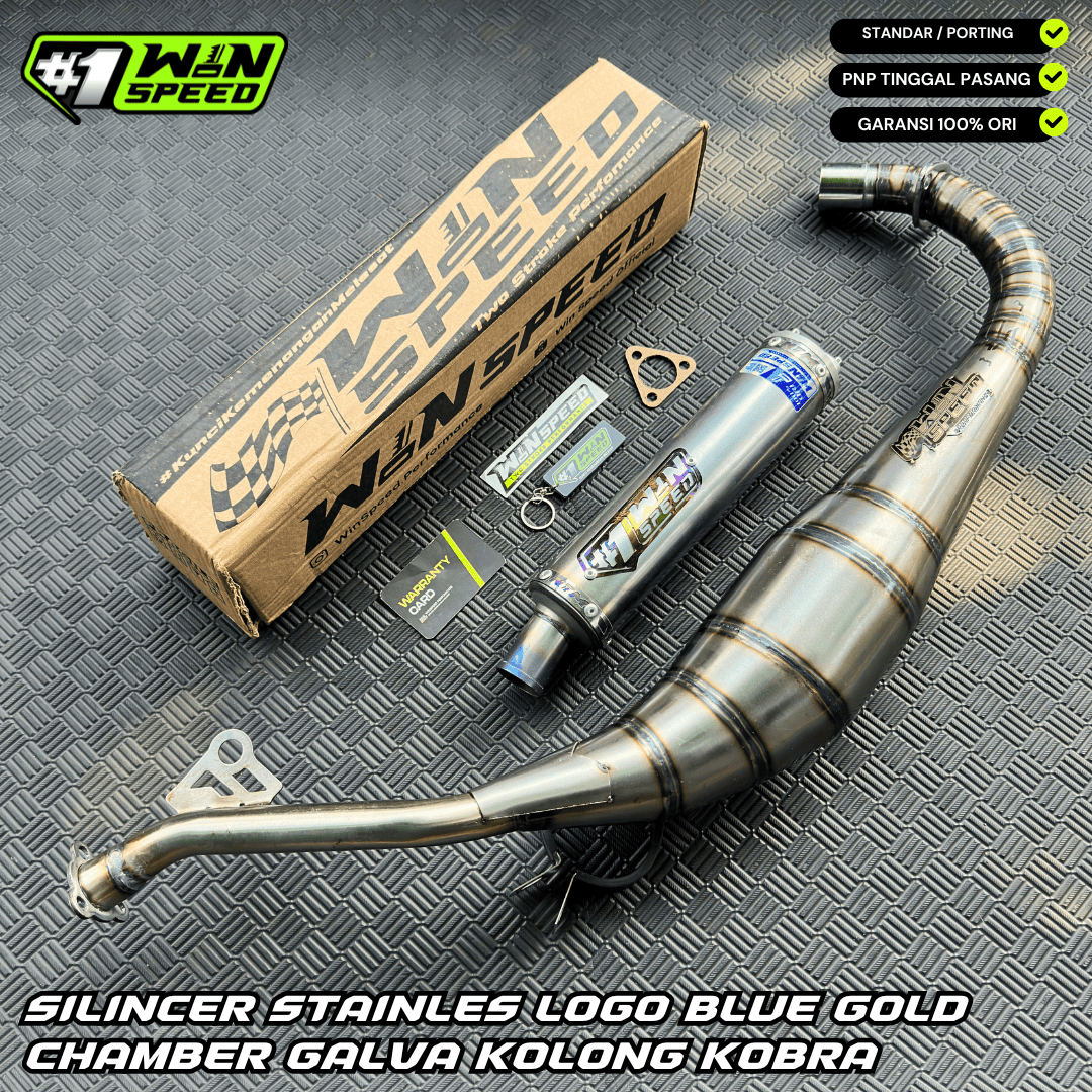Fullsystem Silencers Stainlees Half Blue Logo Blue Gold , Exhaust Chamber Galvanized Cobra , SATRIA 2 STROKE