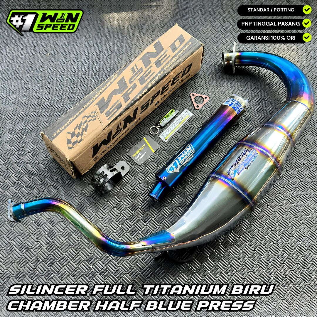 Fullsystem Silencers Full Titanium Burn Blue Gold, Exhaust Chamber Standar/Cobra/Super Cobra, Stainless Press Half Blue , KR150, KRR150, KRR150ZX, Serpico