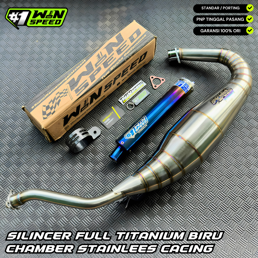 Fullsystem Silencers Full Titanium Burn Blue, Exhaust Chamber Semi Cobra, stainless steel worm welding , KR150, KRR150, KRR150ZX, Serpico