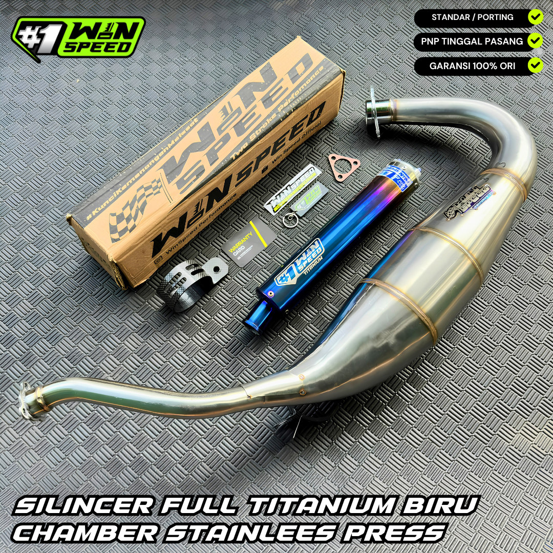 Fullsystem Silencers Full Titanium Burn Blue Gold , Exhaust Chamber Cobra Medium, Stainless Press , KR150, KRR150, KRR150ZX, Serpico