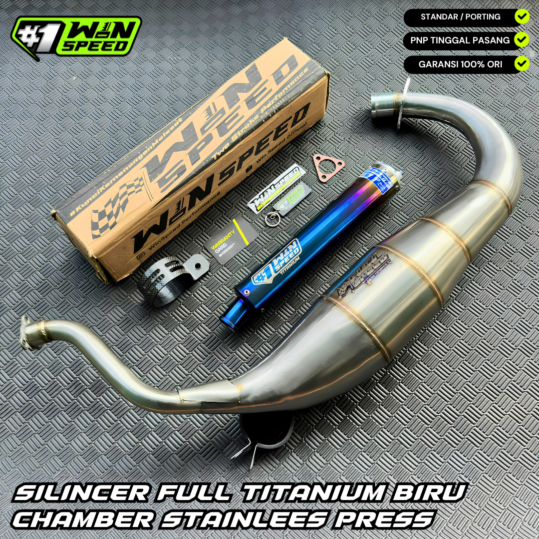 Fullsystem Silencers Full Titanium Burn Blue Gold, Exhaust Chamber Super Cobra, Stainless Press , KR150, KRR150, KRR150ZX, Serpico