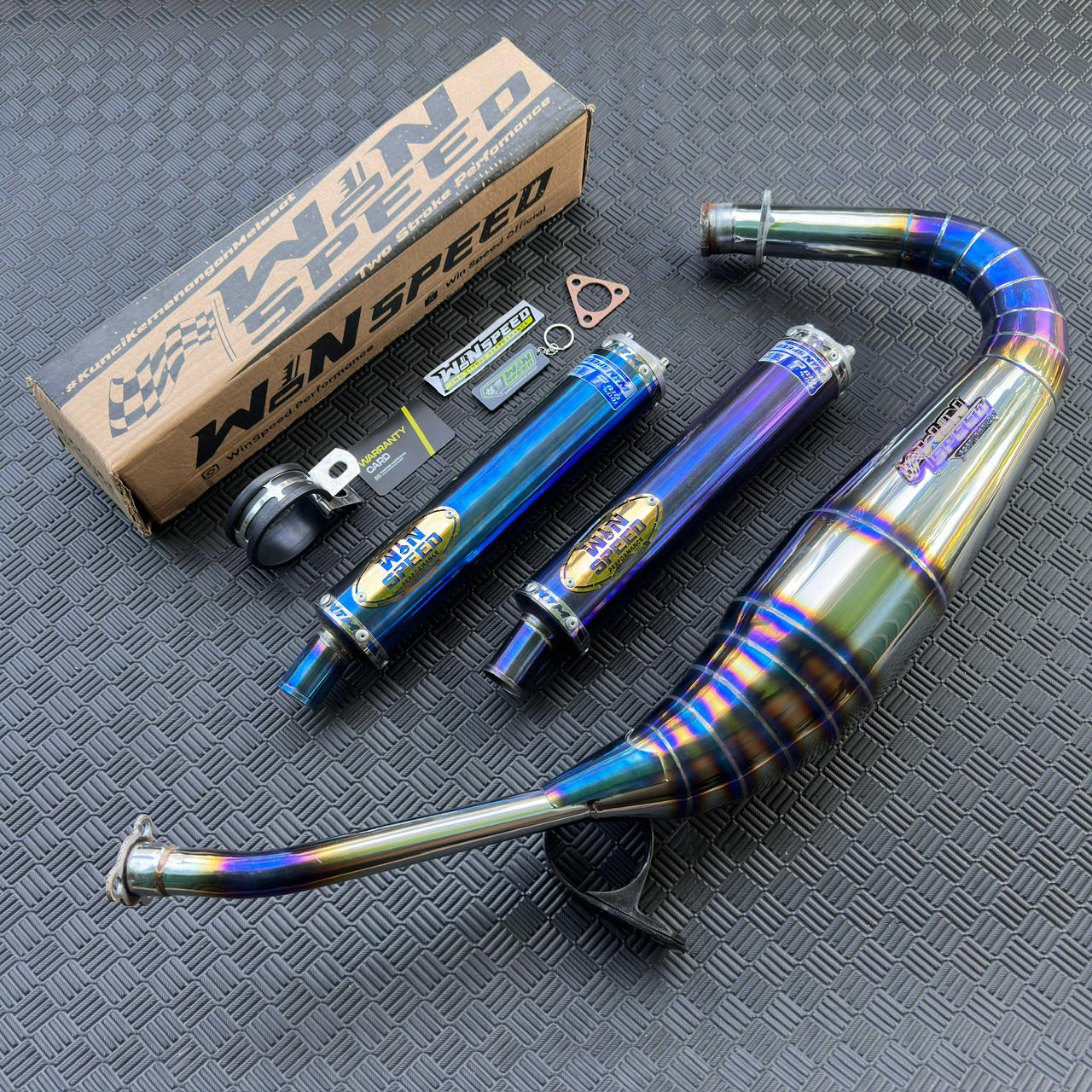 Fullsystem Silencer Stainlees Blue & Purple , Exhaust Chamber Stainless Half Blue PDK undercarriage model , YAMAHA RX KING | RXS | RX SERIES - Image 2