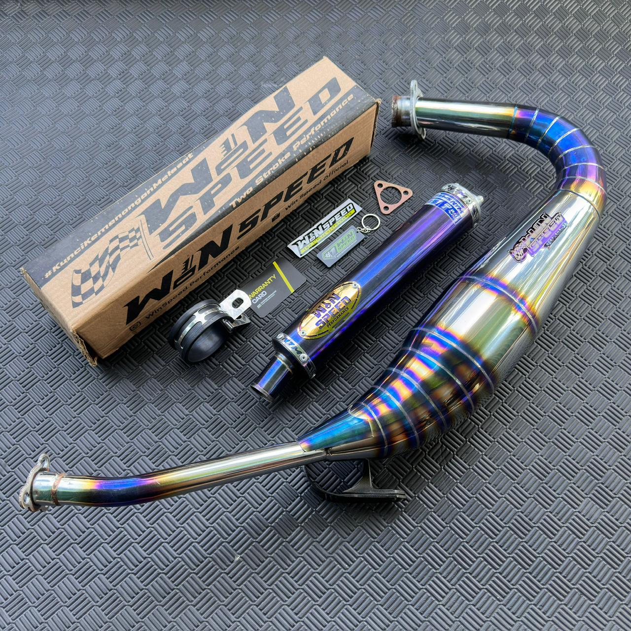 Fullsystem Silencer Stainlees Blue & Purple , Exhaust Chamber Stainless Half Blue PDK undercarriage model , YAMAHA RX KING | RXS | RX SERIES - Image 4