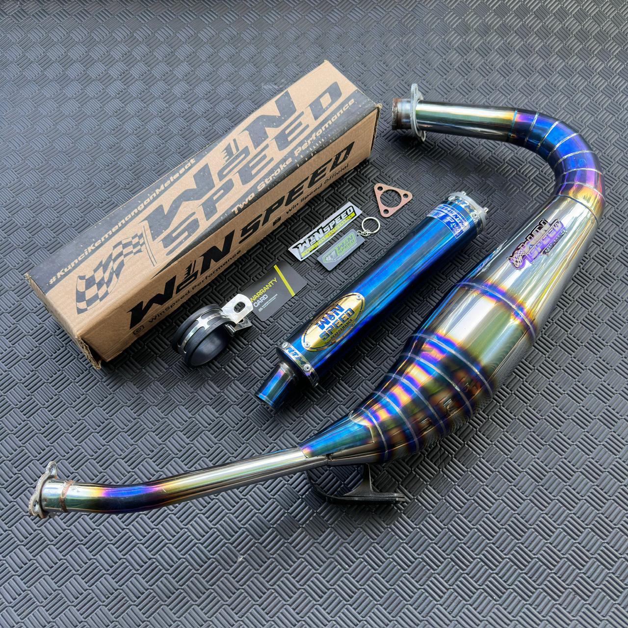 Fullsystem Silencer Stainlees Blue & Purple , Exhaust Chamber Stainless Half Blue PDK undercarriage model , YAMAHA RX KING | RXS | RX SERIES - Image 3