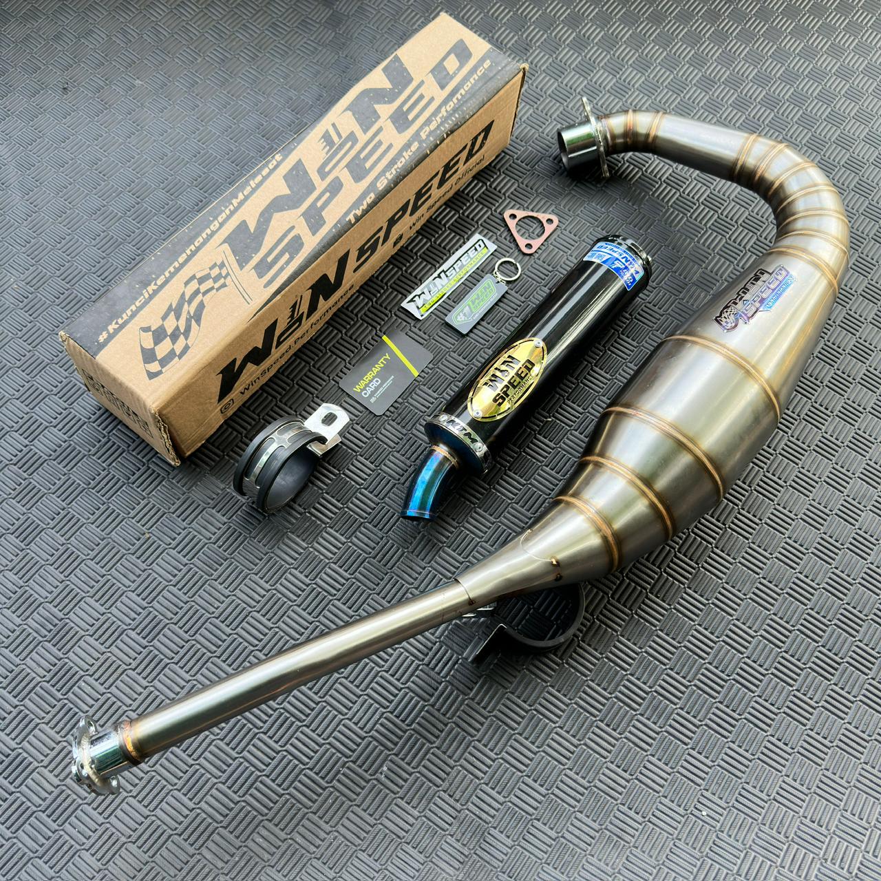 Fullsystem Silencers Stainles Half Blue Logo Blue Gold , Exhaust Chamber Stainless Cobra Underpass , Suzuki RG-R / RG-V / TXR 150 - Image 3