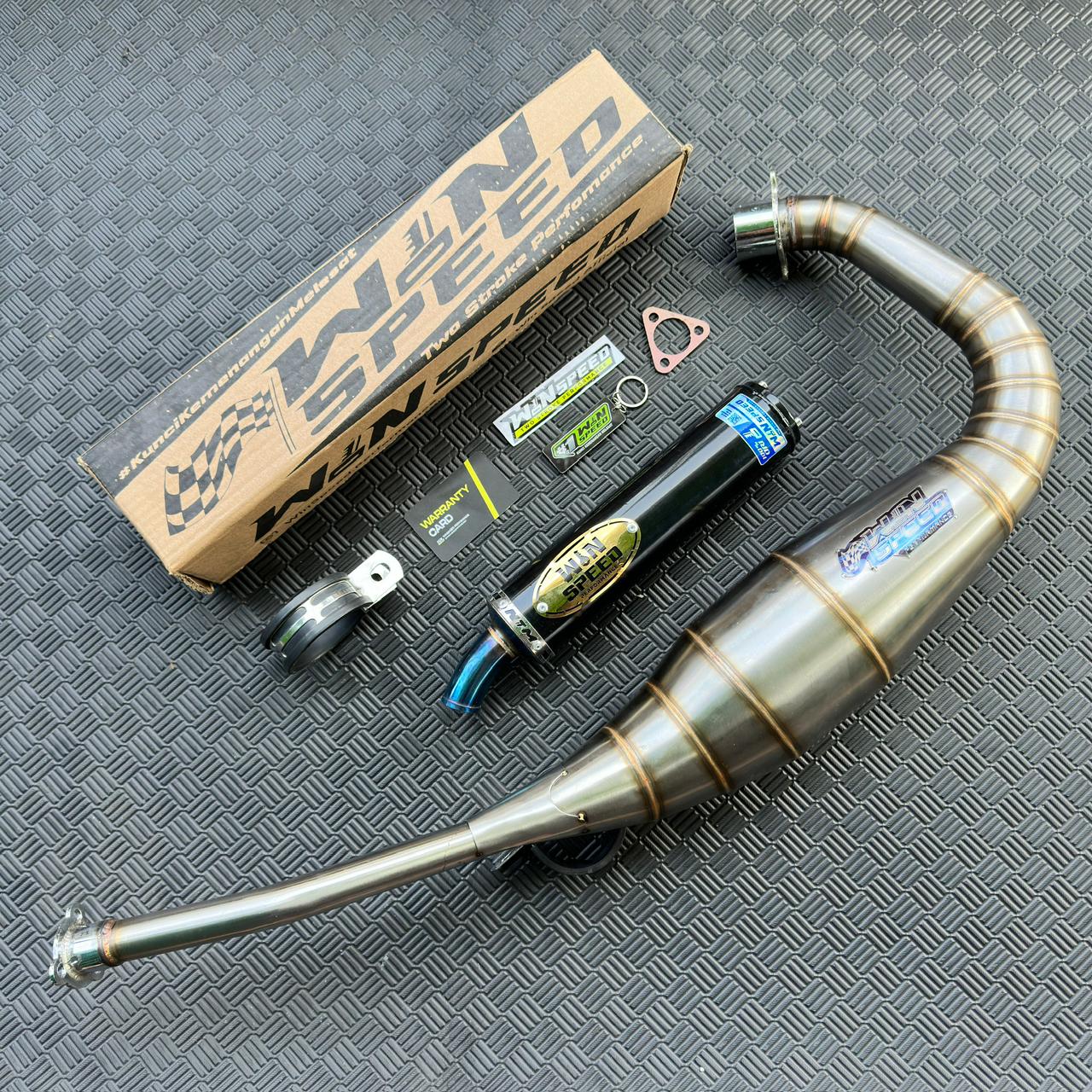 Fullsystem Silencers Stainles Half Blue Logo Blue Gold , Exhaust Chamber Stainless Cobra Underpass , Suzuki RG-R / RG-V / TXR 150 - Image 2