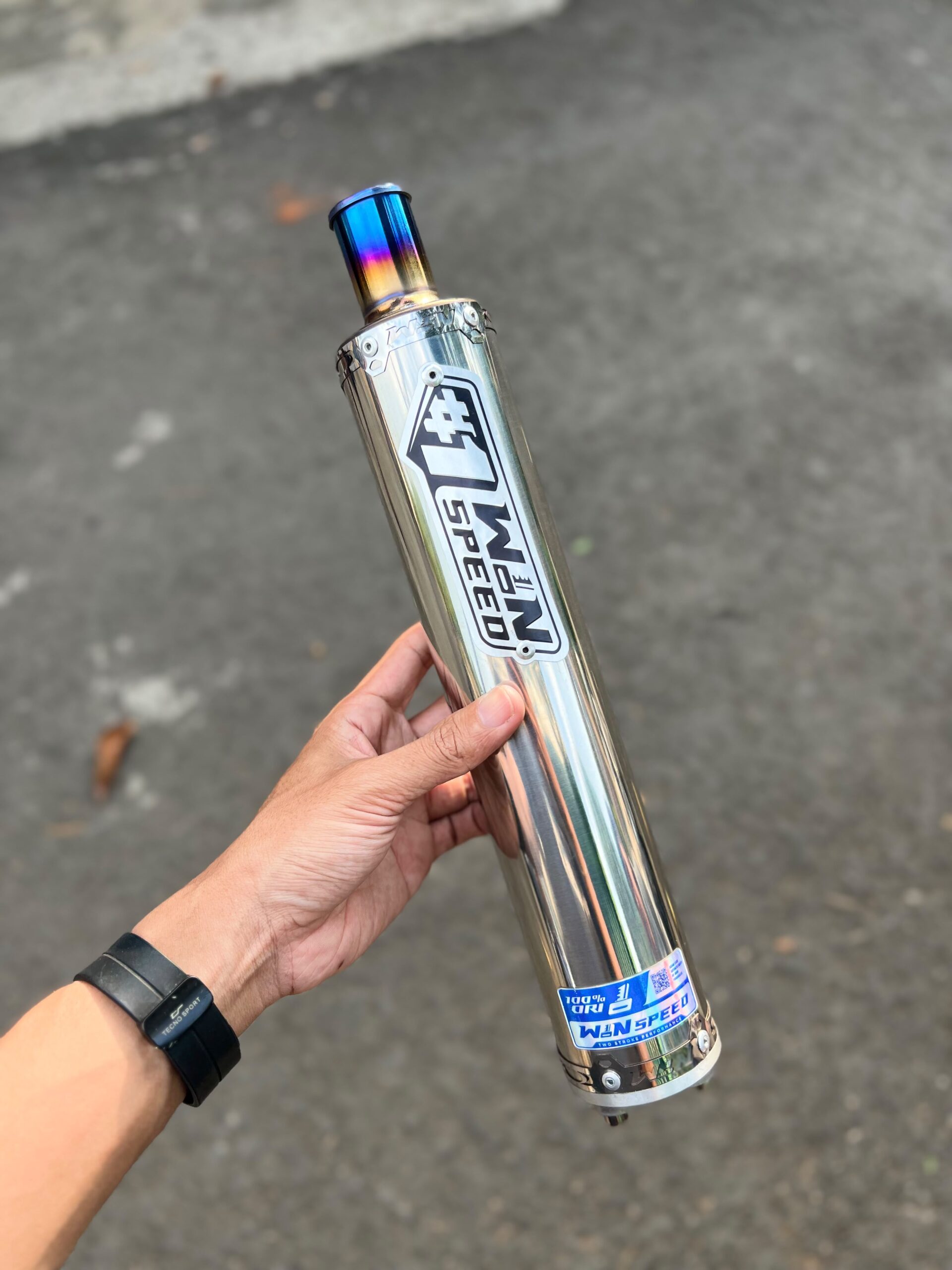 SILENCERS STAINLEES POLISHED LOGO SILVER MUZZLE STRAIGHT HALF BLUE TIP TITANIUM ORIGINAL WINSPEED