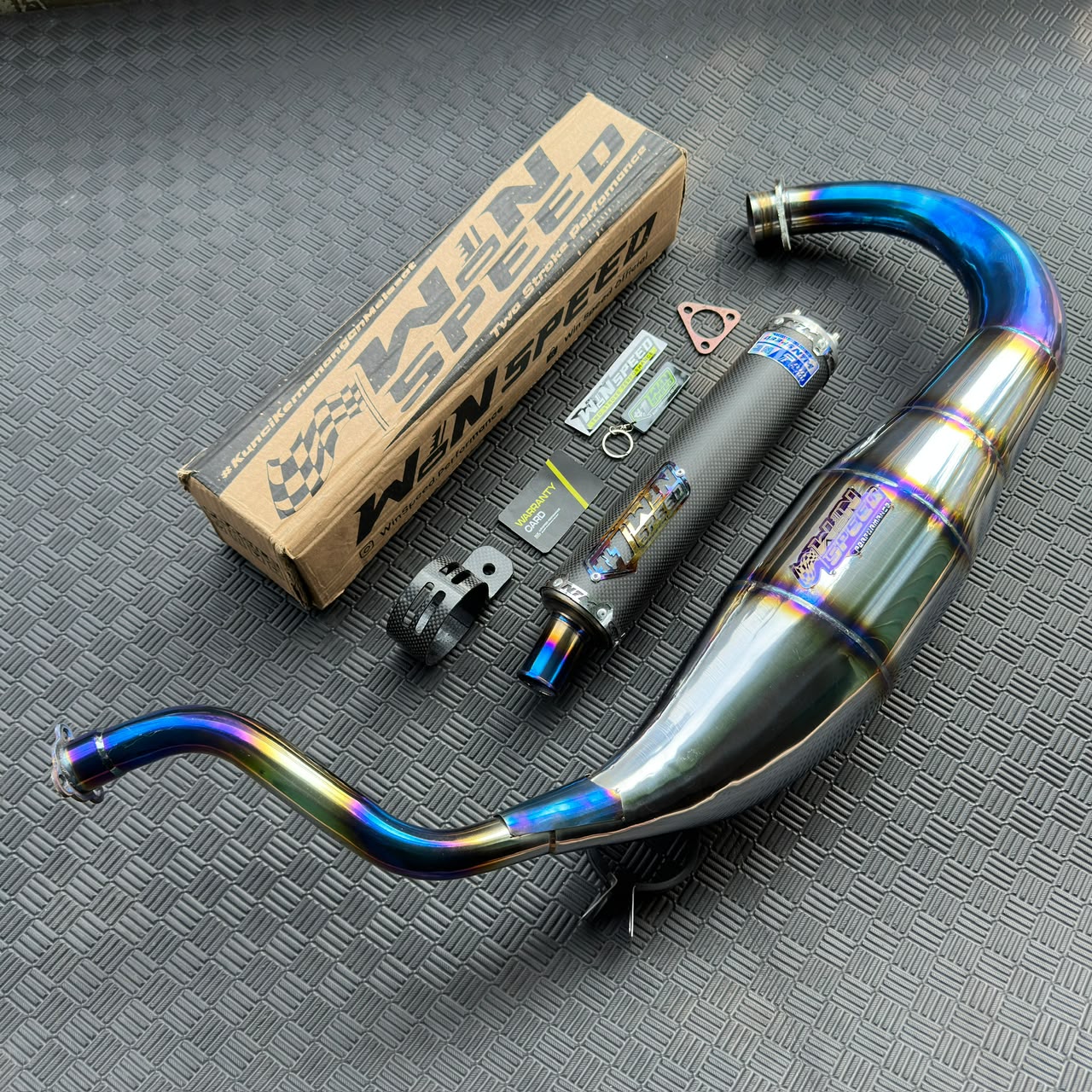 Fullsystem Silencers Carbon Plain Doff Tip Titanium, Exhaust Chamber Standar/Cobra/Super Cobra, Stainless Press Half Blue , KR150, KRR150, KRR150ZX, Serpico - Image 5