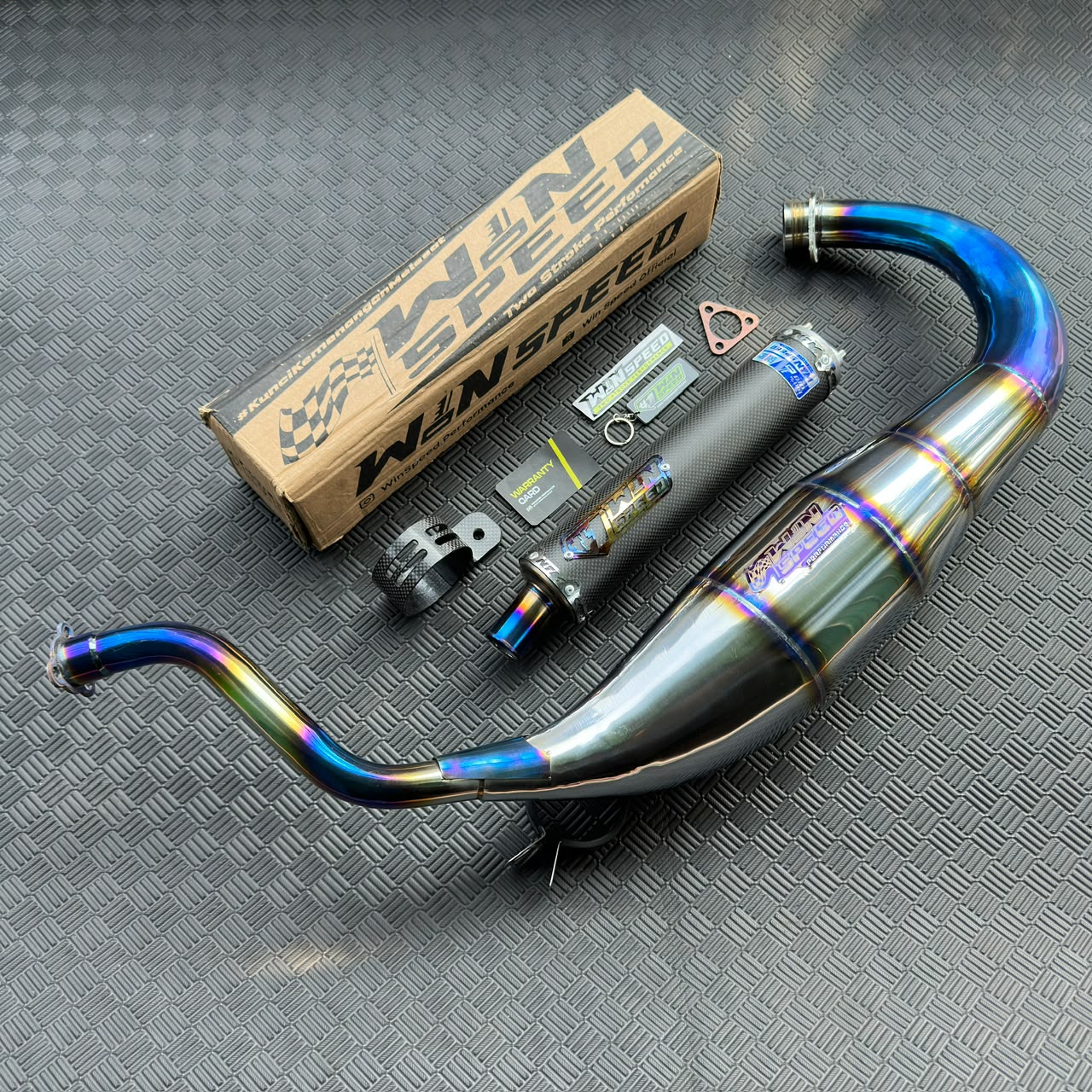 Fullsystem Silencers Carbon Plain Doff Tip Titanium, Exhaust Chamber Standar/Cobra/Super Cobra, Stainless Press Half Blue , KR150, KRR150, KRR150ZX, Serpico - Image 2