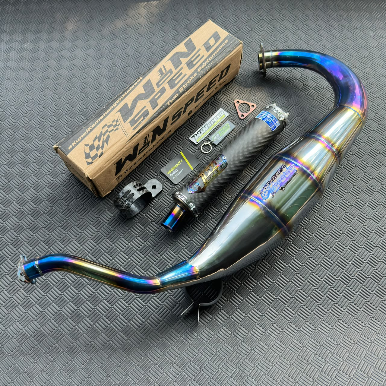Fullsystem Silencers Carbon Plain Doff Tip Titanium, Exhaust Chamber Standar/Cobra/Super Cobra, Stainless Press Half Blue , KR150, KRR150, KRR150ZX, Serpico - Image 3